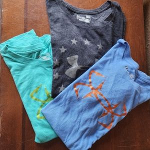 Lot of 3 womens Under Armour t shirts, distressed and soft material size Large